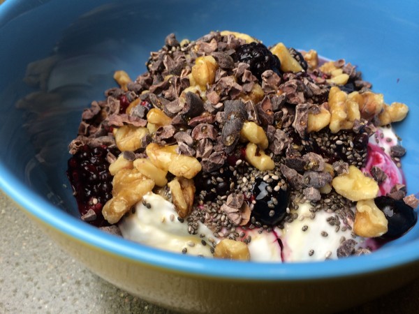 greek yogurt cacao nibs walnuts and chia seeds