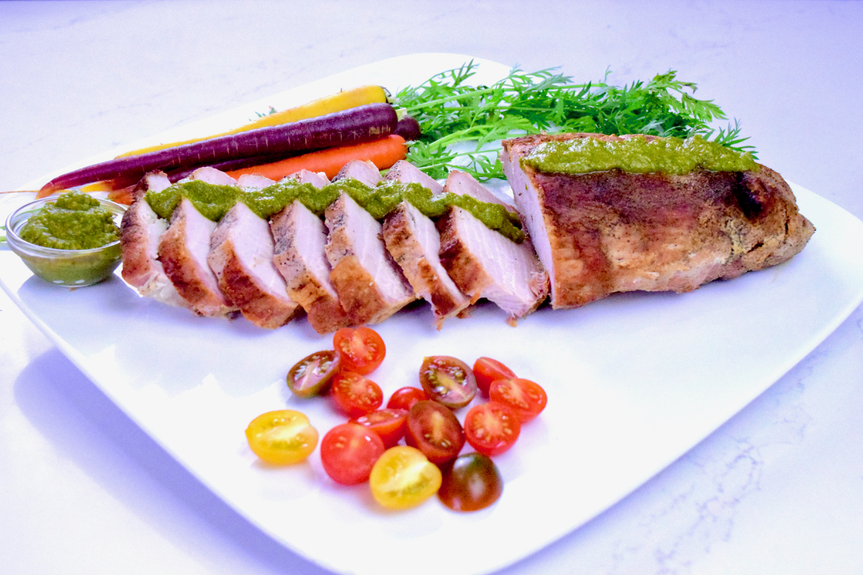 Roasted Pork Loin with Cilantro Sauce