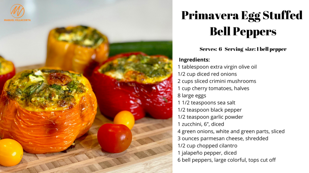 Primavera Egg Stuffed Bell Pepper Recipe Card