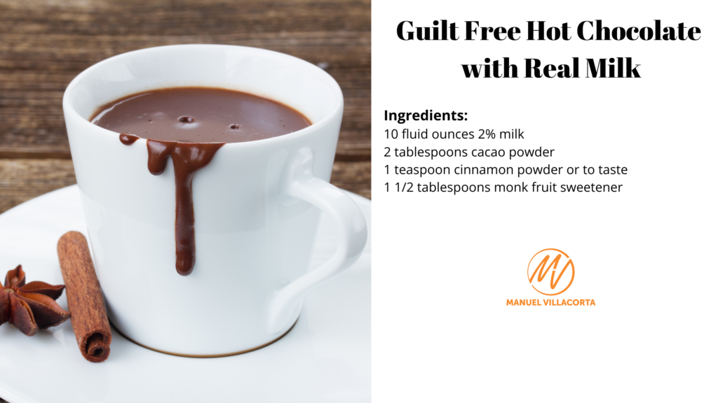 guilt free hot chocolate with real milk recipe card