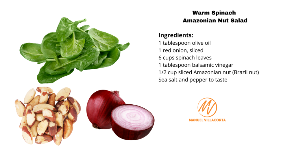 warm spinach amazonian nut salad recipe card brazil nut