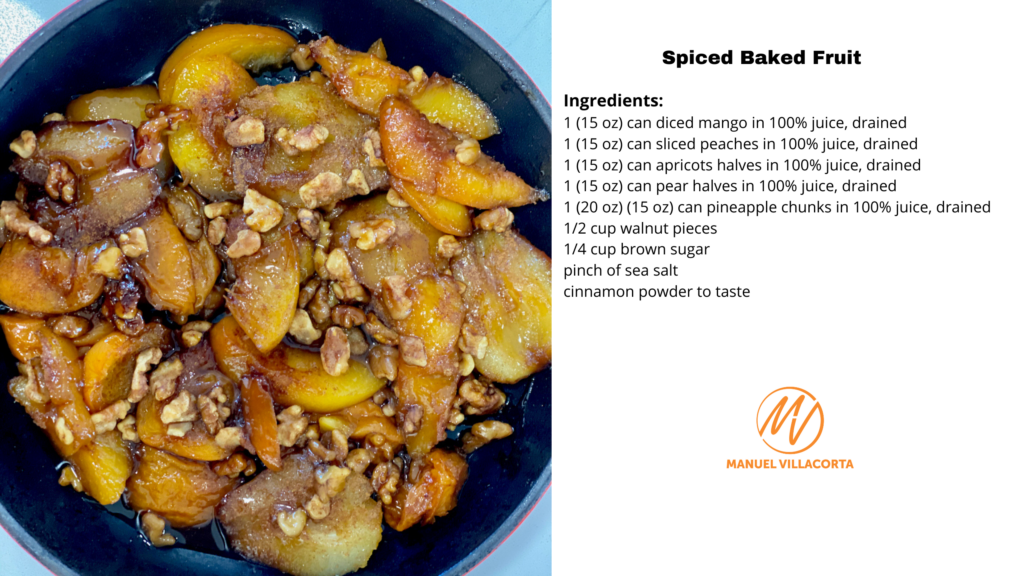 spiced baked fruit recipe card