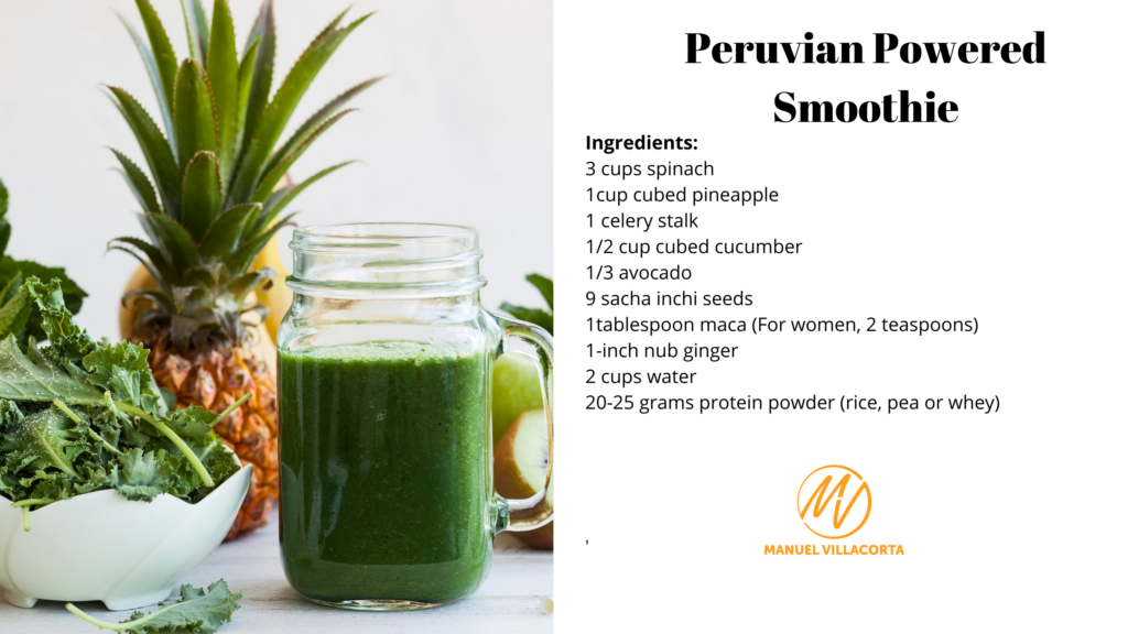 peruvian powered smoothie recipe card