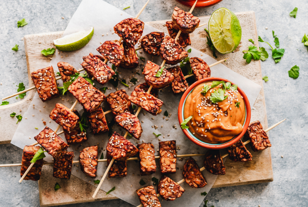 protein skewers with dip