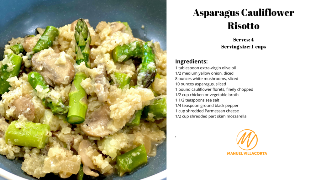 asparagus cauliflower risotto recipe card