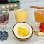 3 healthy mocktails blueberry mojito mango colada apple cider mocktail