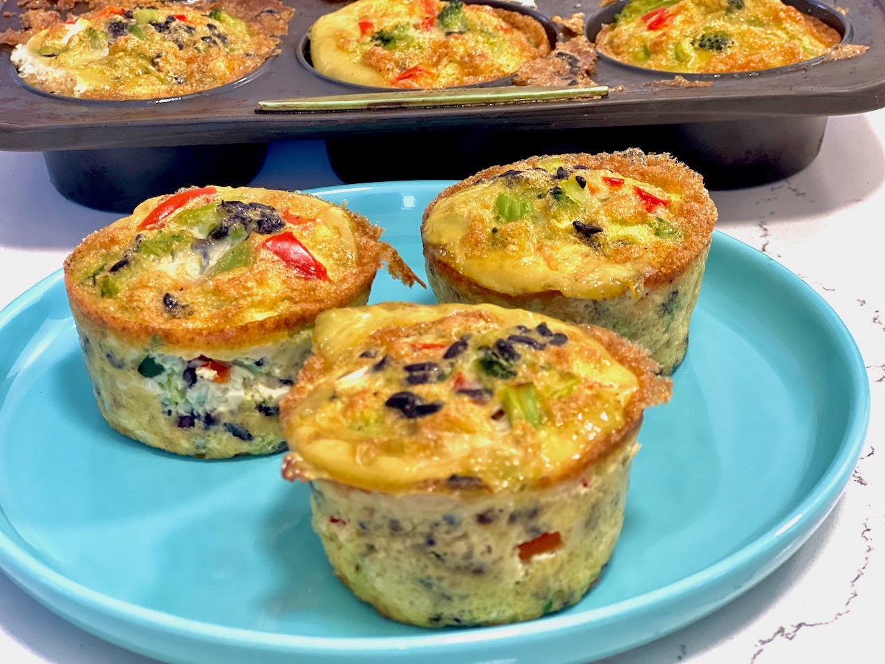 red bell pepper, and black rice broccoli egg muffins