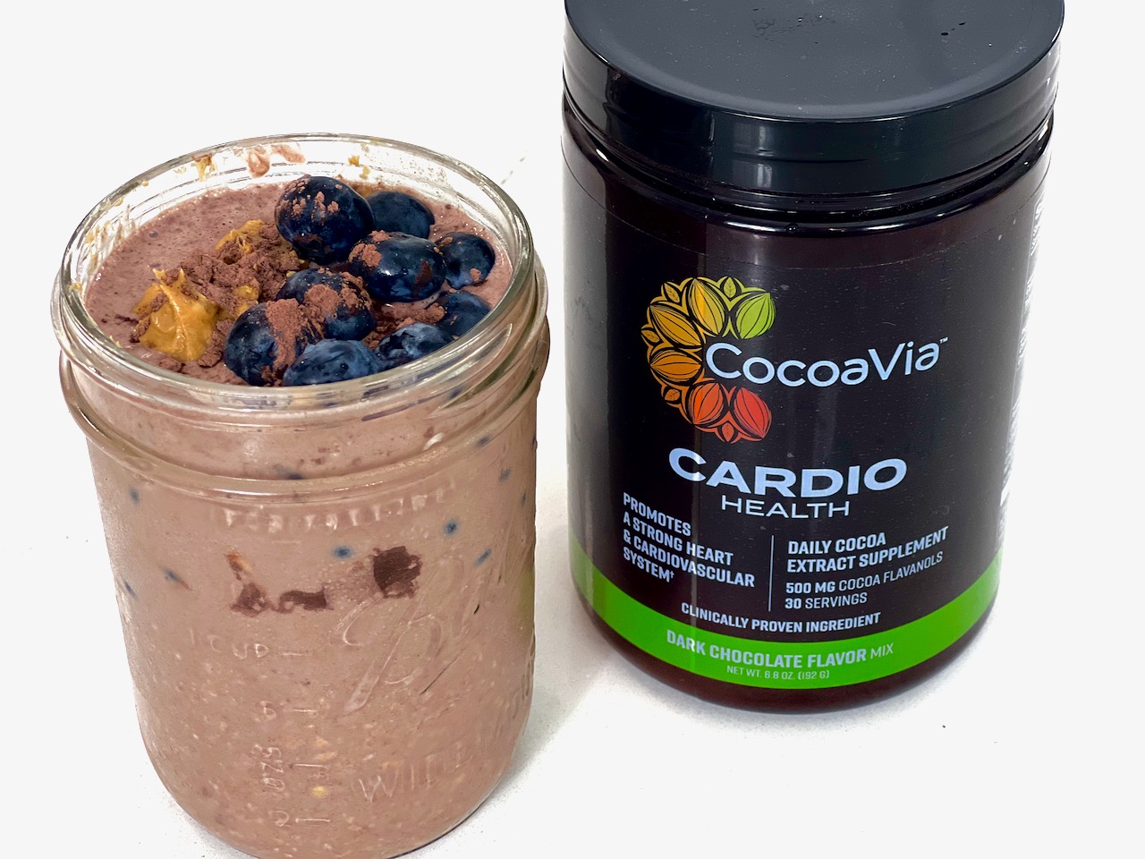 chocolate peanut butter overnight oats Cocoavia cardio health powder