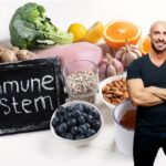 immune system blackboard with ingredients for mango blueberry immune system smoothie