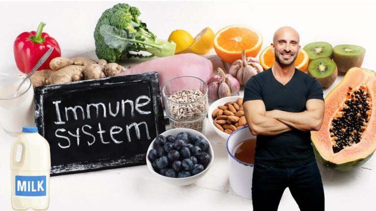 immune system blackboard with ingredients for mango blueberry immune system smoothie