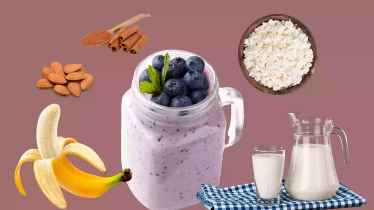 blueberry cottage cheese smoothie image with all ingredients