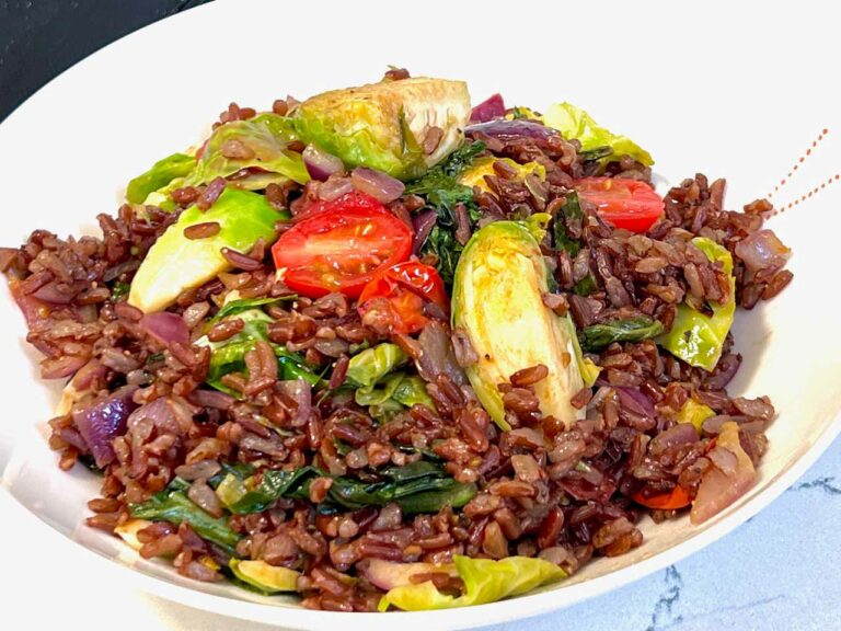 red rice with veggie stir fry