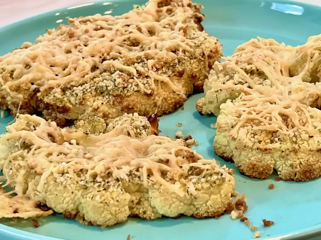 Crispy Cauliflower bites with parmesan on a plate