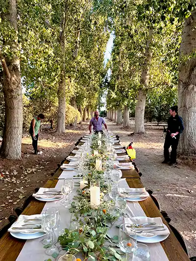 Manuel Villacorta at meal on safe fruits and veggies farm tour