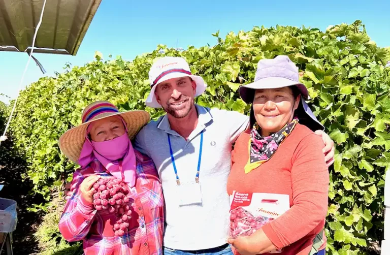 Manuel Villacorta on farm tour with pickers