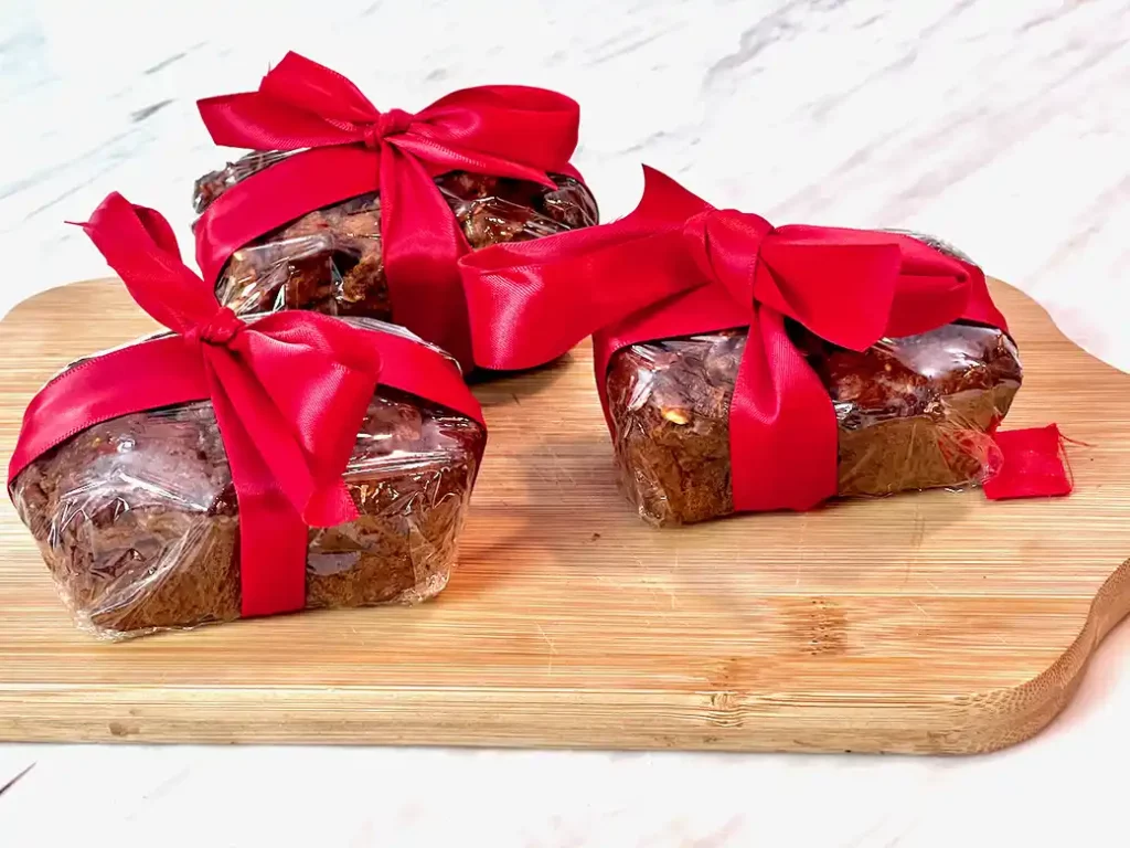 Holiday wrapped butternut squash bread with prunes