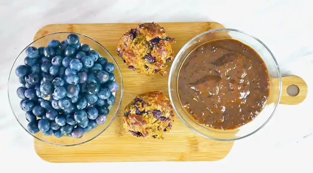 High fiber blueberry protein muffins with blueberries and prune puree