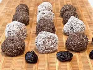 chocolate peanut butter energy balls with california prunes