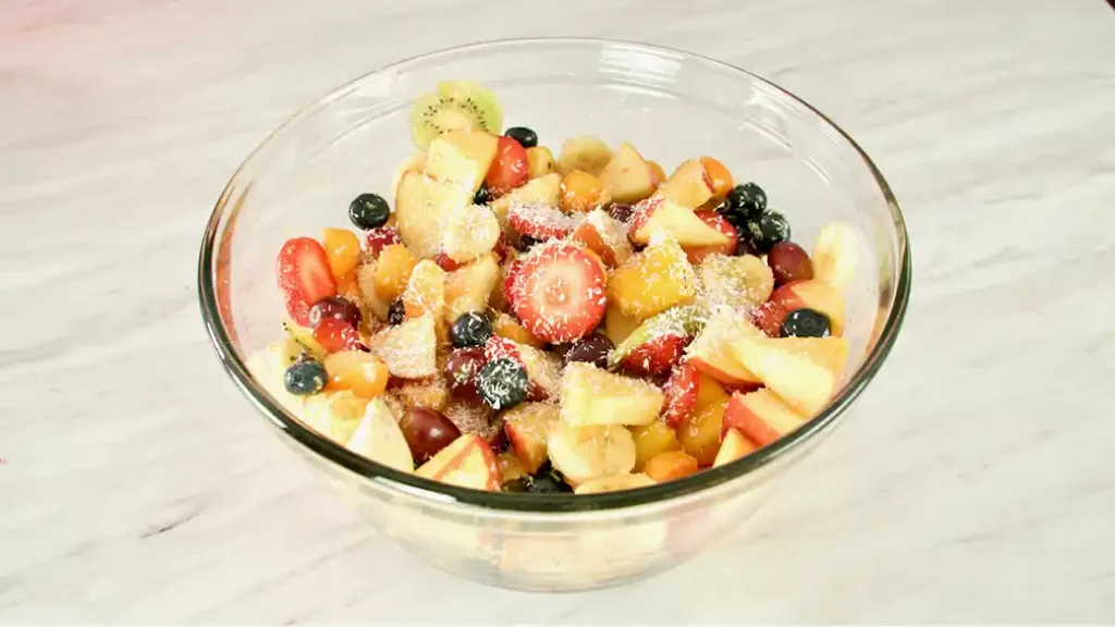 Tropical Fruit Salad with an Orange Juice Coconut Reduction