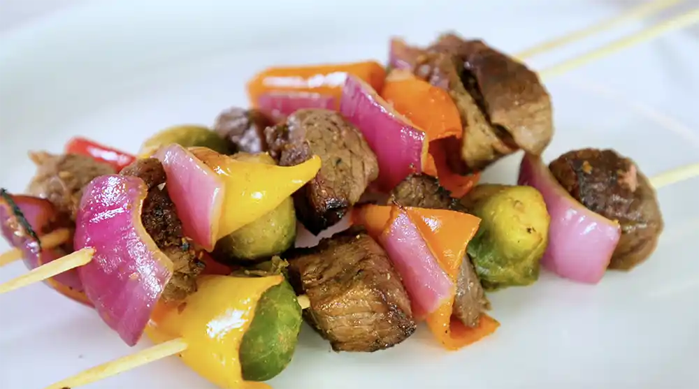 Air Fryer Marinated Veggie and Steak Kabobs