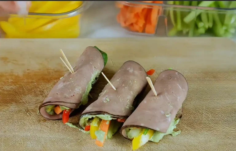 Beef and veggie roll ups with cottage cheese pesto