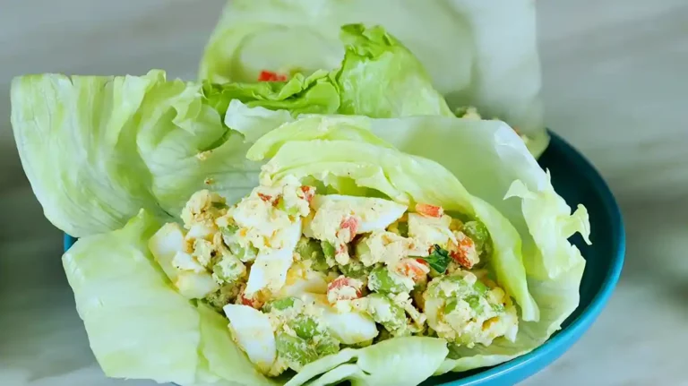 Egg salad and edamame lettuce wraps high protein low calorie snack