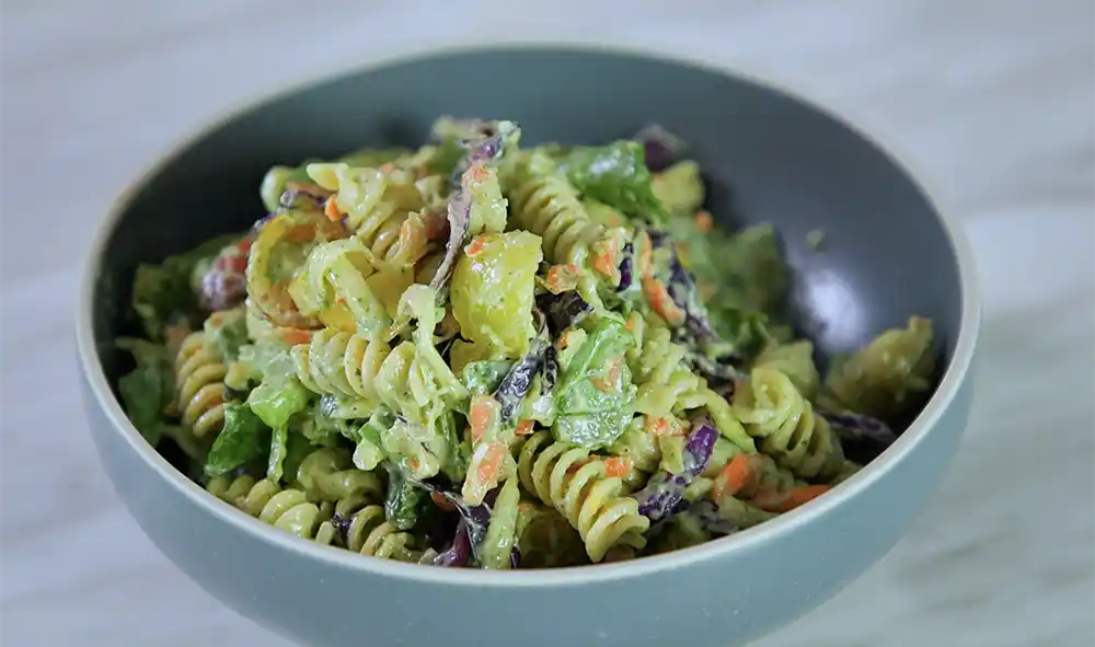 Cottage cheese pesto pasta salad high protein