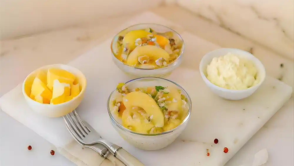 peach and pear protein pudding